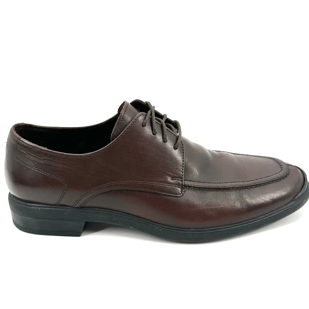 Cole Haan Mens Dark Brown Leather Apron Toe Derby Dress Shoes Size 11 M